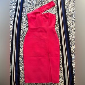 Hot pink one shoulder strap dress with slit in front